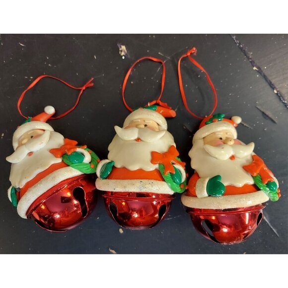 Other - 3 Santa Christmas Bell Ornaments Red Jingle Tree Decorations